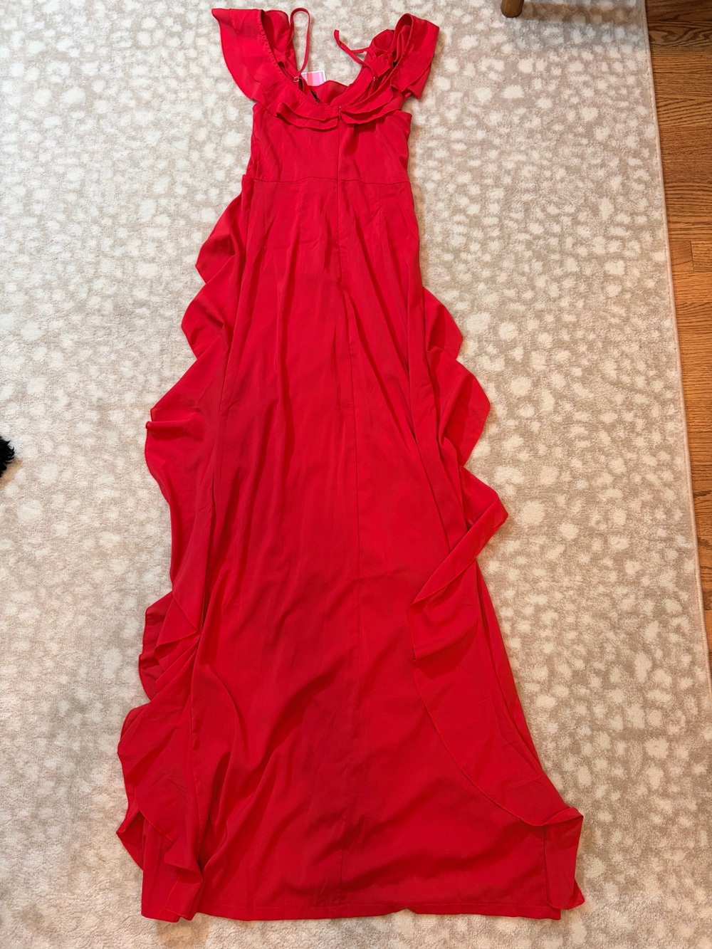 PrettyLittleThing Red Ruffle Maxi Dress - Picture 9 of 10